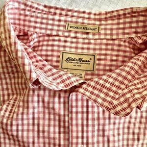 Eddie Bauer XXL Tall Wrinkle Resistant Plaid Button Down Shirt Red White